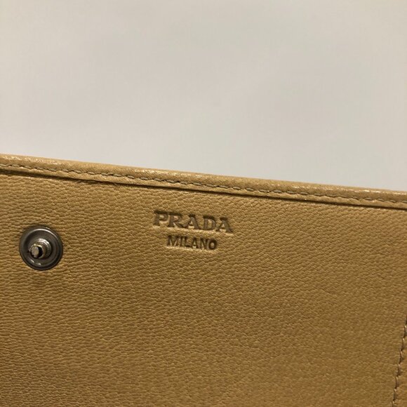 Prada Beige Leather Flap Long Wallet Sku#84452 (Gently used, corners rubbing) - Picture 8 of 13